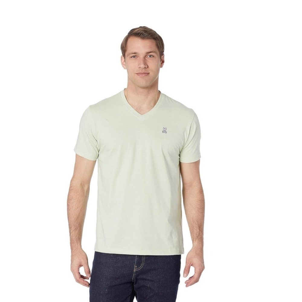 Psycho Bunny Mens‎ Large Pima Cotton V Neck Tee Pastel Green Bunny Logo